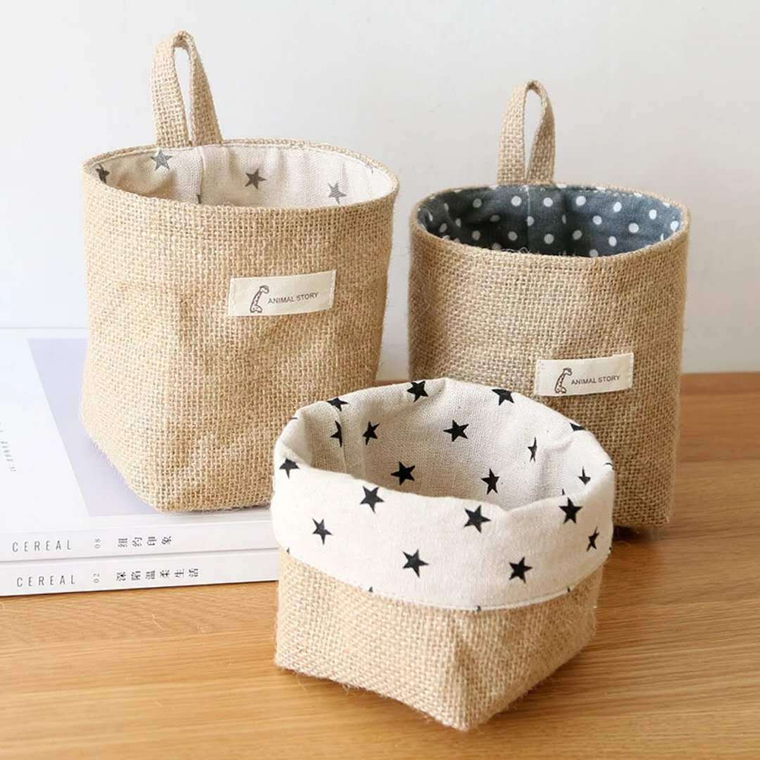 Petits sacs de rangement suspendus en coton et lin