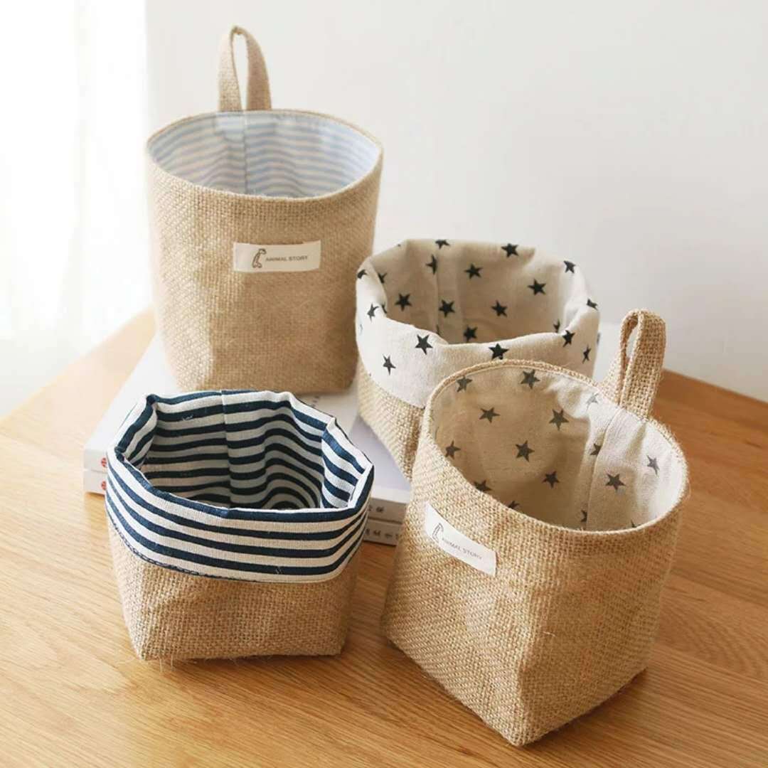 Petits sacs de rangement suspendus en coton et lin