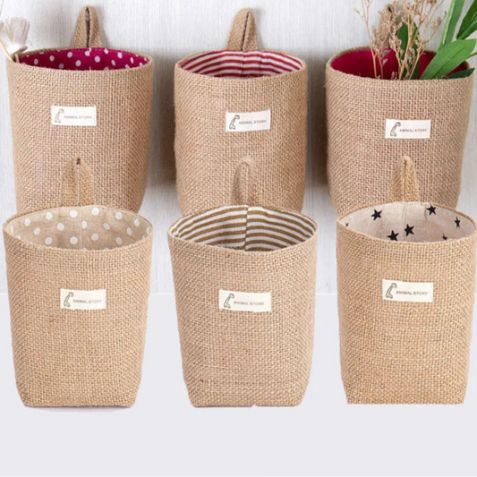 Lot de 3 Paniers Suspendus en Jute et Lin