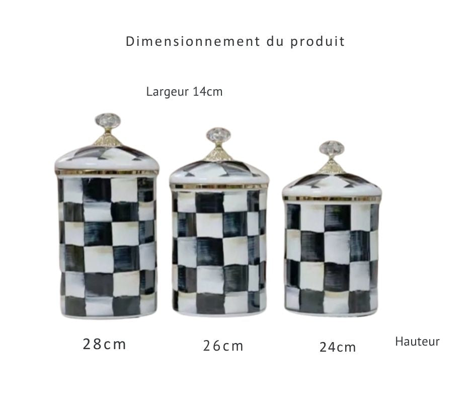 Bocal de Rangement Damier – Porcelaine Émaillée