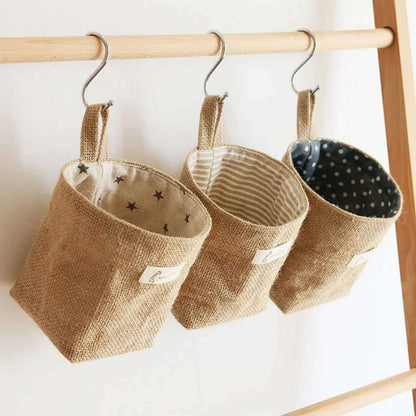 Petits sacs de rangement suspendus en coton et lin