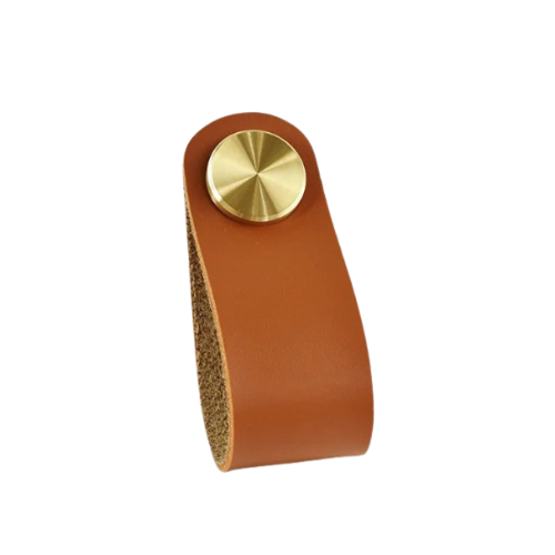 Poignée en Cuir Nordique pour Tiroirs et Armoires – Laiton & Cuirette