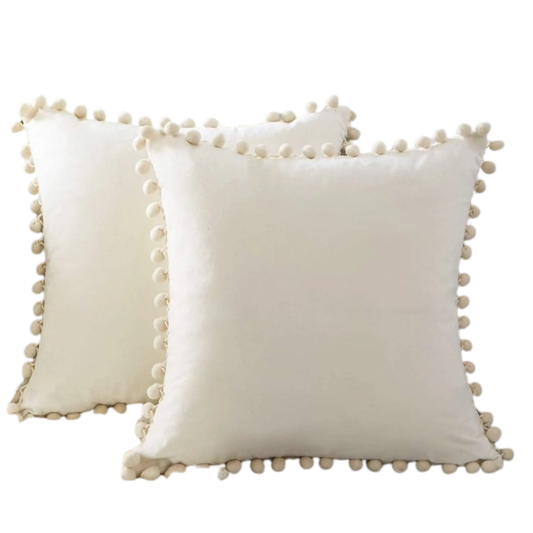 Housse de Coussin en Velours avec Pompons