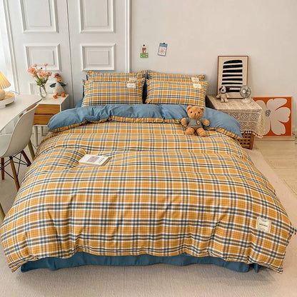 Linge de lit à carreaux doux – Parure élégante et naturelle
