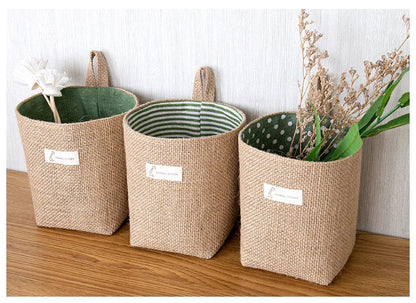 Lot de 3 Paniers Suspendus en Jute et Lin