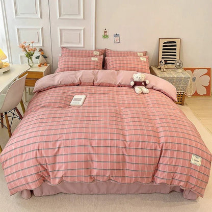 Linge de lit à carreaux doux – Parure élégante et naturelle