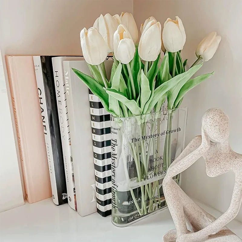 Vase en acrylique transparent en forme de livre – Poésie & design moderne