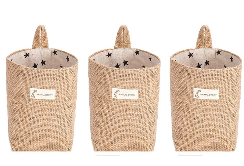 Lot de 3 Paniers Suspendus en Jute et Lin