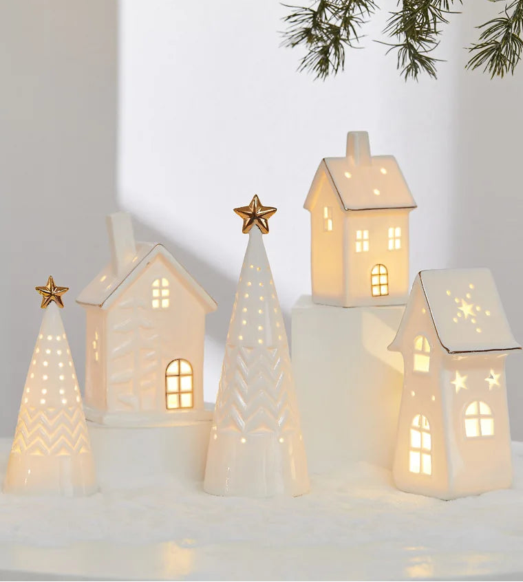 Maisons Céramiques Lumineuses — Petite scène d’hiver à la lueur douce