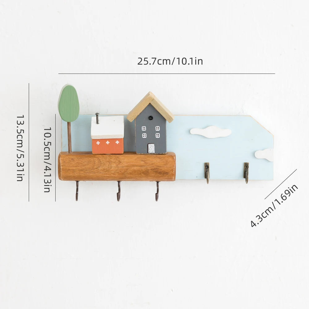 Support à Crochets « Ville de Conte de Fées » – Rangement mural décoratif en bois