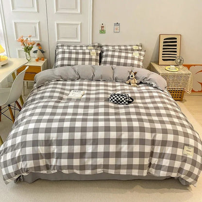 Linge de lit à carreaux doux – Parure élégante et naturelle