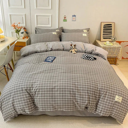Linge de lit à carreaux doux – Parure élégante et naturelle