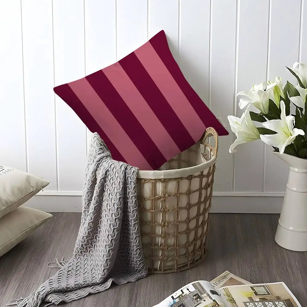 Housse de coussin rayures roses et marron