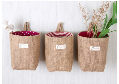 Lot de 3 Paniers Suspendus en Jute et Lin