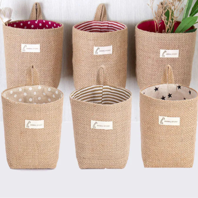Lot de 3 Paniers Suspendus en Jute et Lin