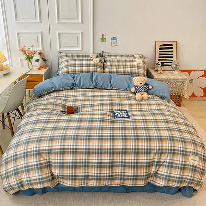 Linge de lit à carreaux doux – Parure élégante et naturelle