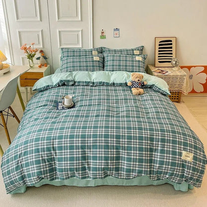 Linge de lit à carreaux doux – Parure élégante et naturelle