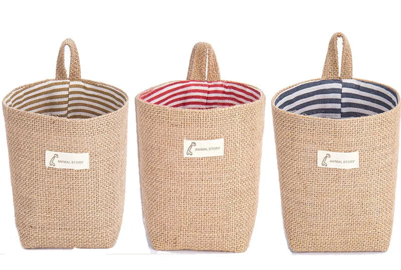 Lot de 3 Paniers Suspendus en Jute et Lin