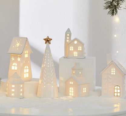 Maisons Céramiques Lumineuses — Petite scène d’hiver à la lueur douce