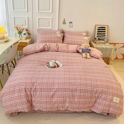 Linge de lit à carreaux doux – Parure élégante et naturelle