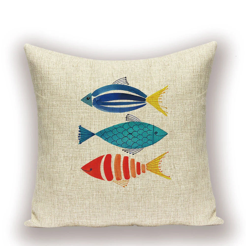 Housse de Coussin Poisson – Lin Naturel