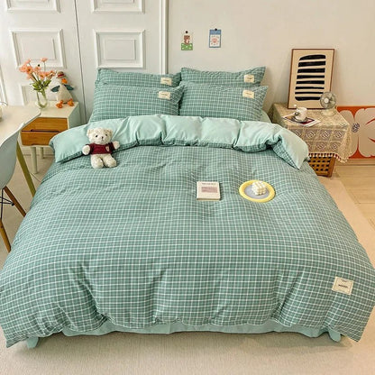 Linge de lit à carreaux doux – Parure élégante et naturelle