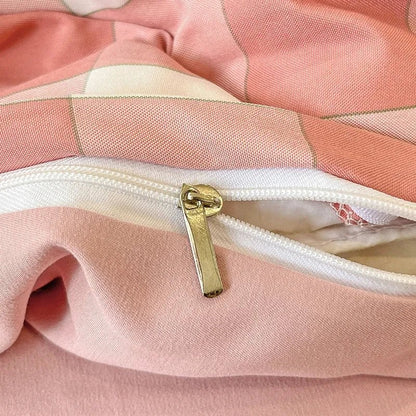 Linge de lit à carreaux doux – Parure élégante et naturelle