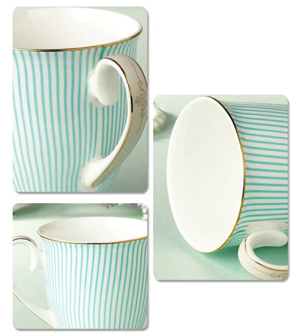 Tasse en Porcelaine Fine à Motifs Floraux et Finitions Dorées
