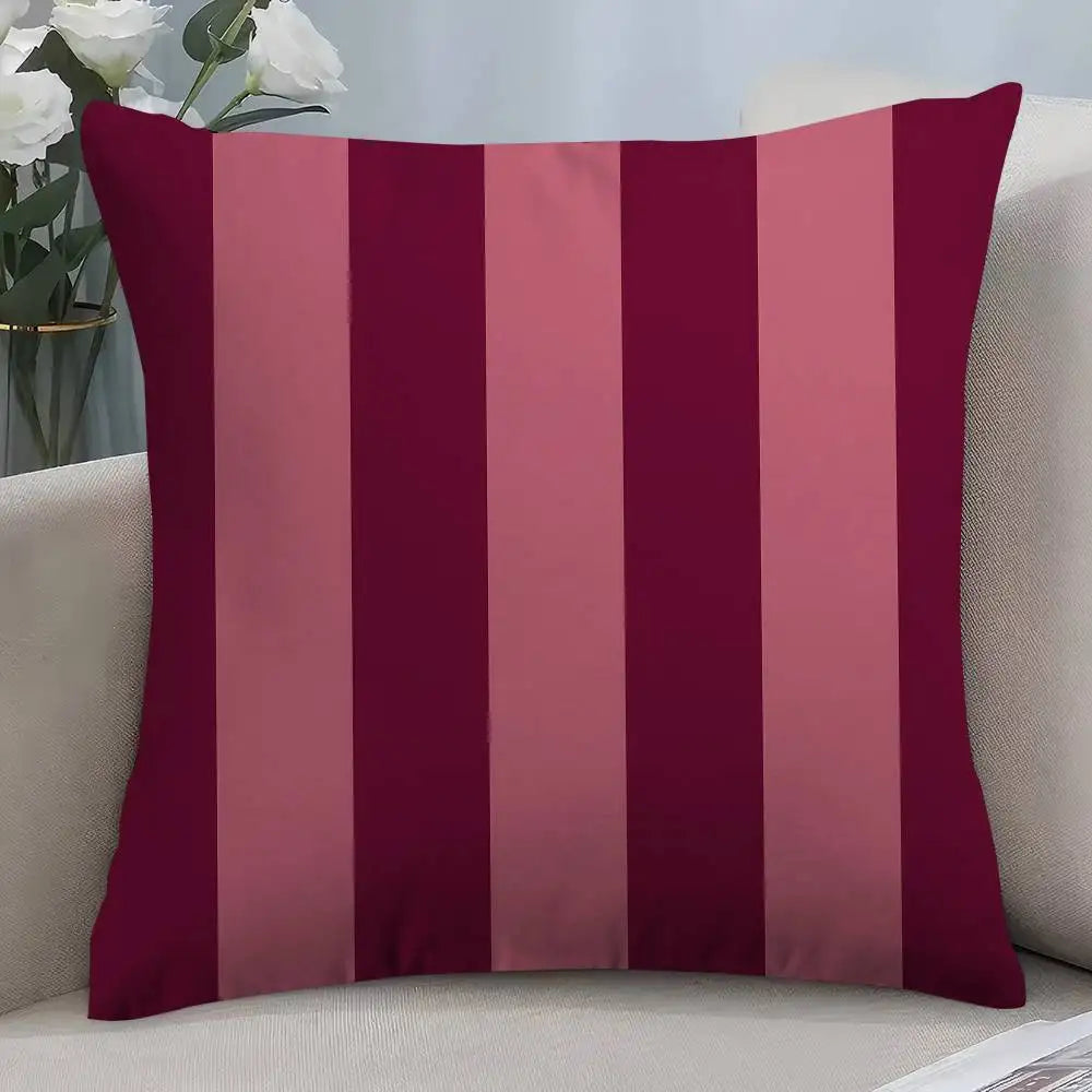 Housse de coussin rayures roses et marron