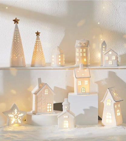 Maisons Céramiques Lumineuses — Petite scène d’hiver à la lueur douce
