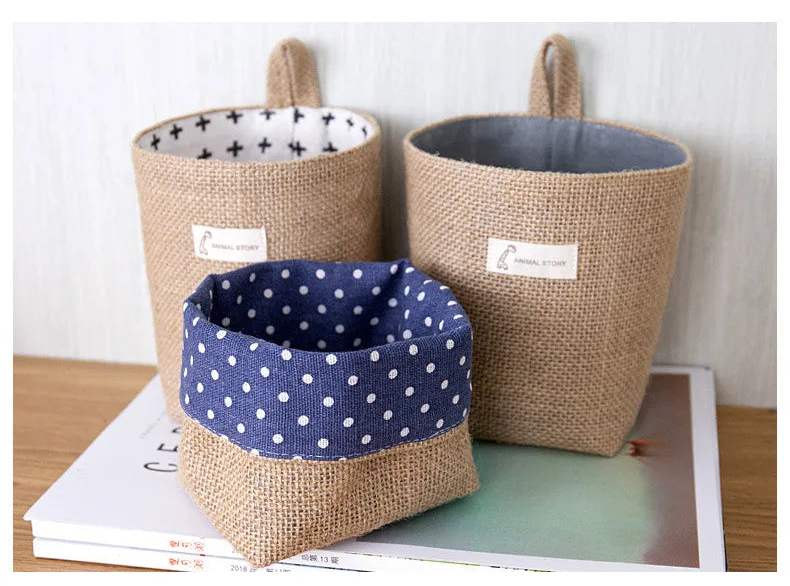 Lot de 3 Paniers Suspendus en Jute et Lin