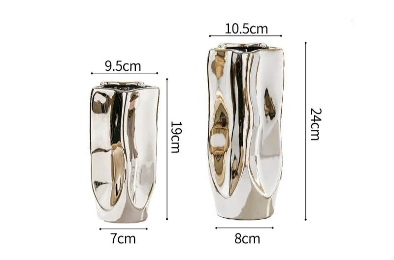 Vase en Céramique Argentée au Design Irrégulier Ultra-Moderne