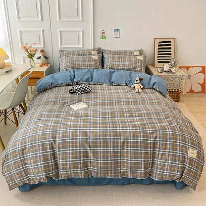 Linge de lit à carreaux doux – Parure élégante et naturelle