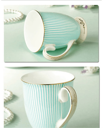 Tasse en Porcelaine Fine à Motifs Floraux et Finitions Dorées