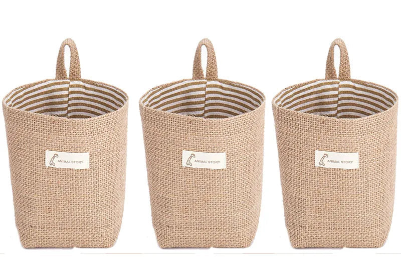 Lot de 3 Paniers Suspendus en Jute et Lin