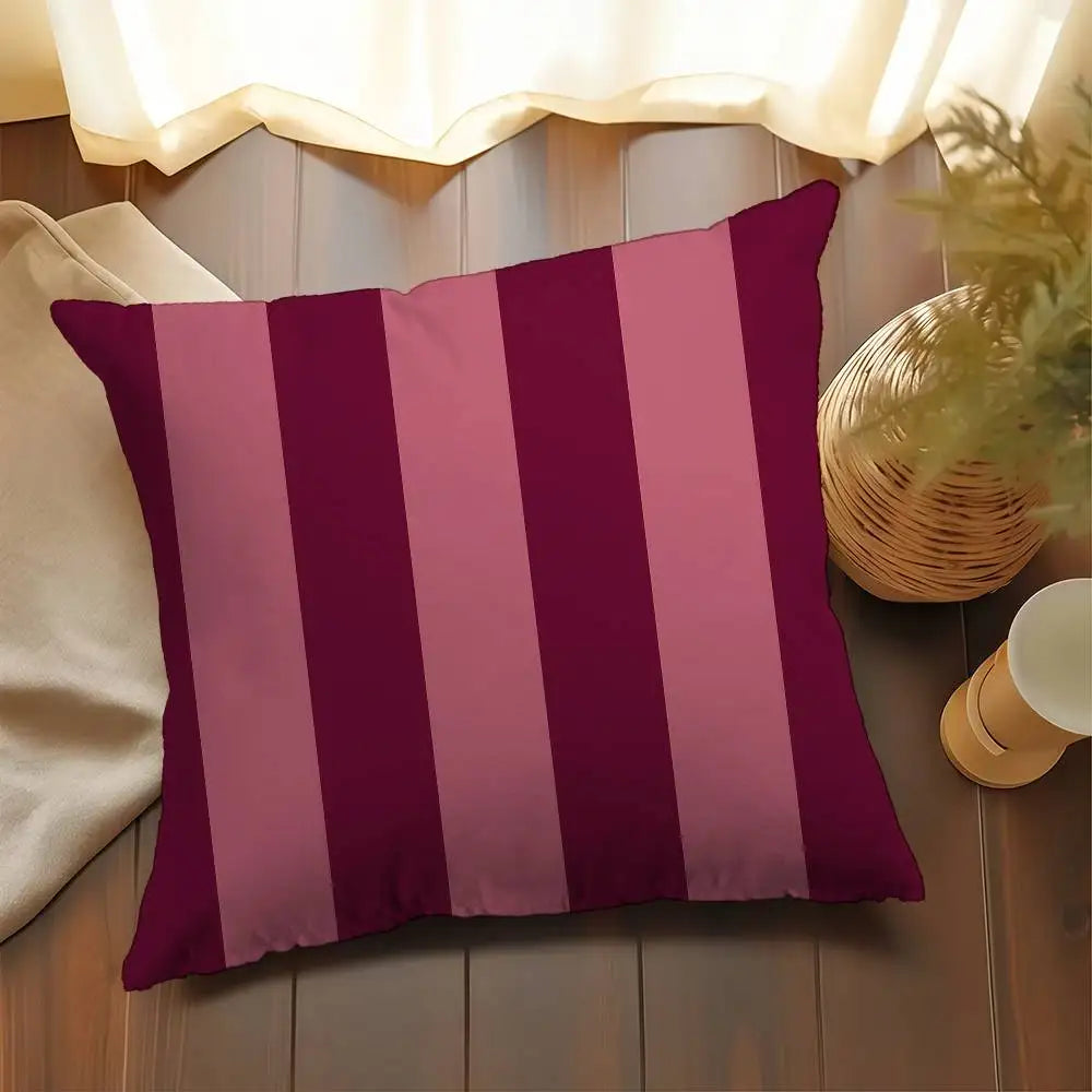 Housse de coussin rayures roses et marron