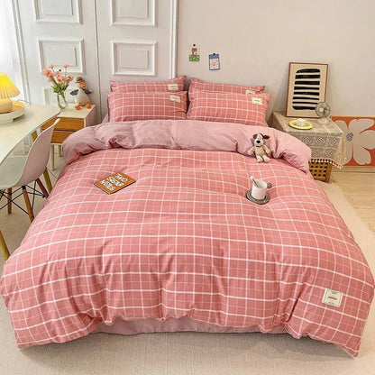 Linge de lit à carreaux doux – Parure élégante et naturelle