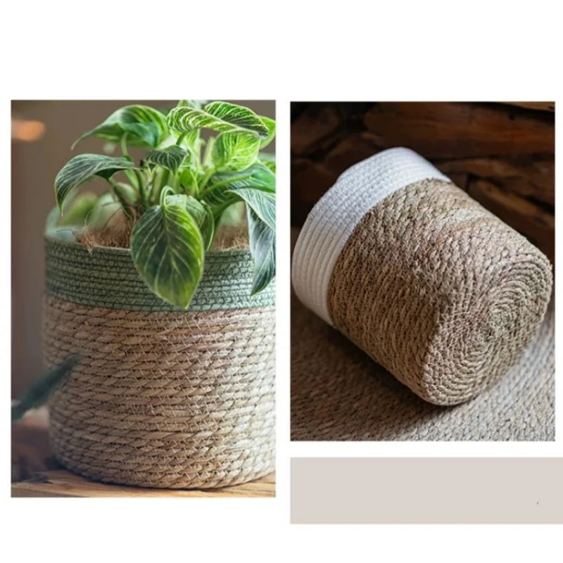 Panier de rangement en paille naturelle – Cache-Pot Tressé