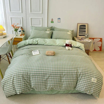 Linge de lit à carreaux doux – Parure élégante et naturelle