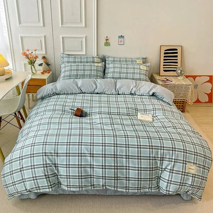 Linge de lit à carreaux doux – Parure élégante et naturelle