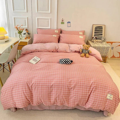 Linge de lit à carreaux doux – Parure élégante et naturelle