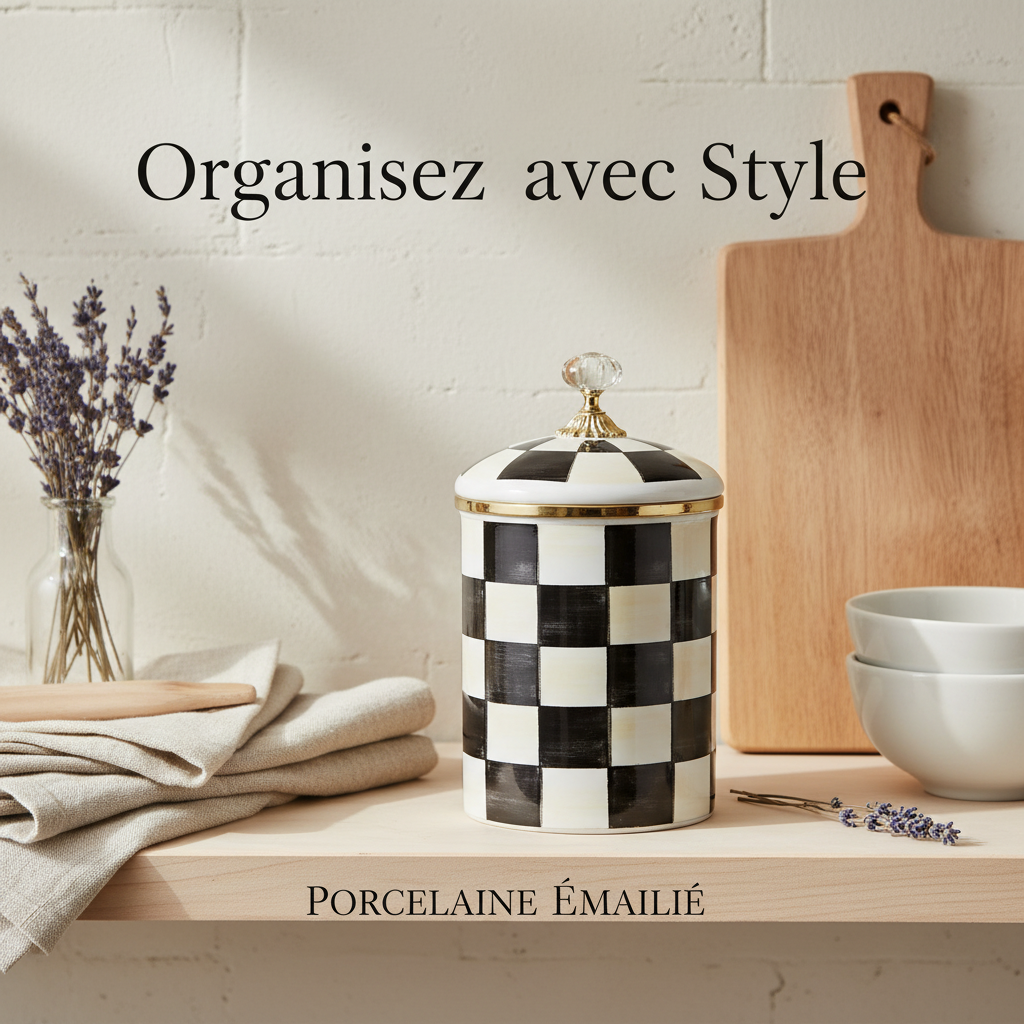 Bocal Noir avec Bouchon Damier - Organisez avec Style
