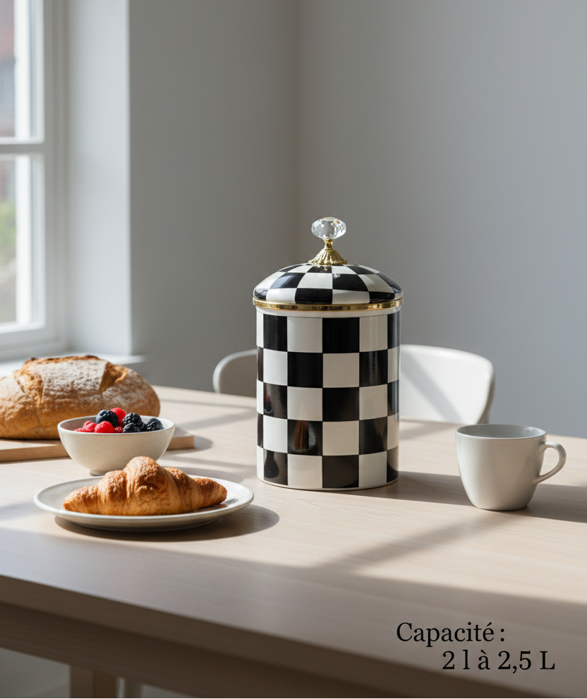 Bocal Noir avec Bouchon Damier - Élégance Quotidienne