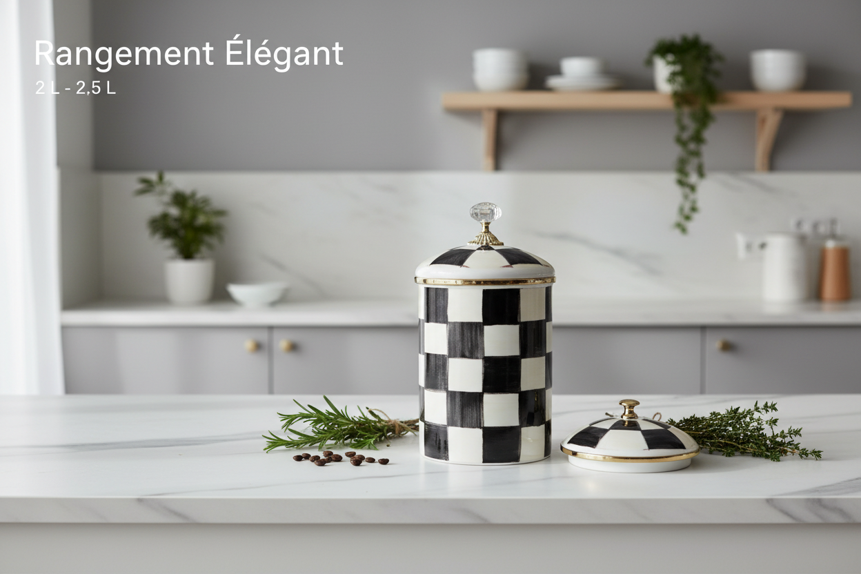 Bocal Noir avec Bouchon Damier - Rangement Élégant