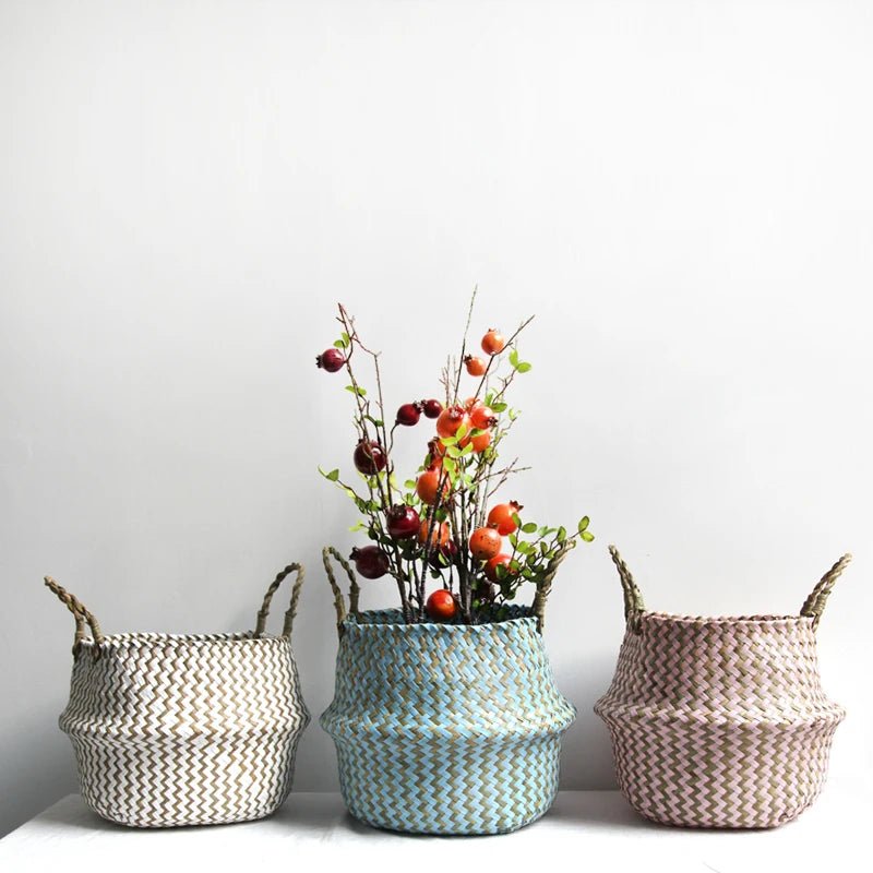 Panier en Osier Bohème Rayé – Rangement, Linge ou Cache - Pot Pliable - Maison Fantine