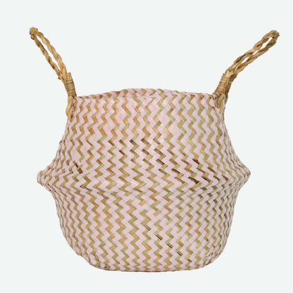 Panier en Osier Bohème Rayé – Rangement, Linge ou Cache - Pot Pliable - Maison Fantine