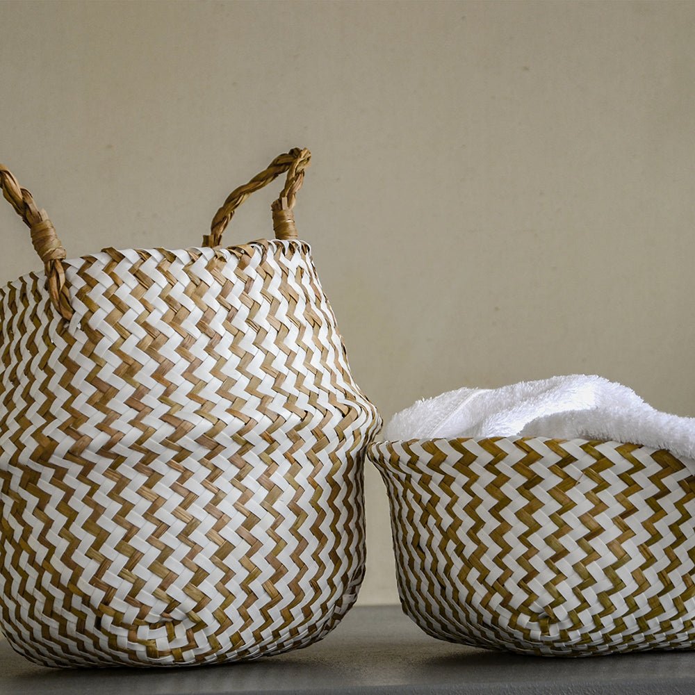 Panier en Osier Bohème Rayé – Rangement, Linge ou Cache - Pot Pliable - Maison Fantine