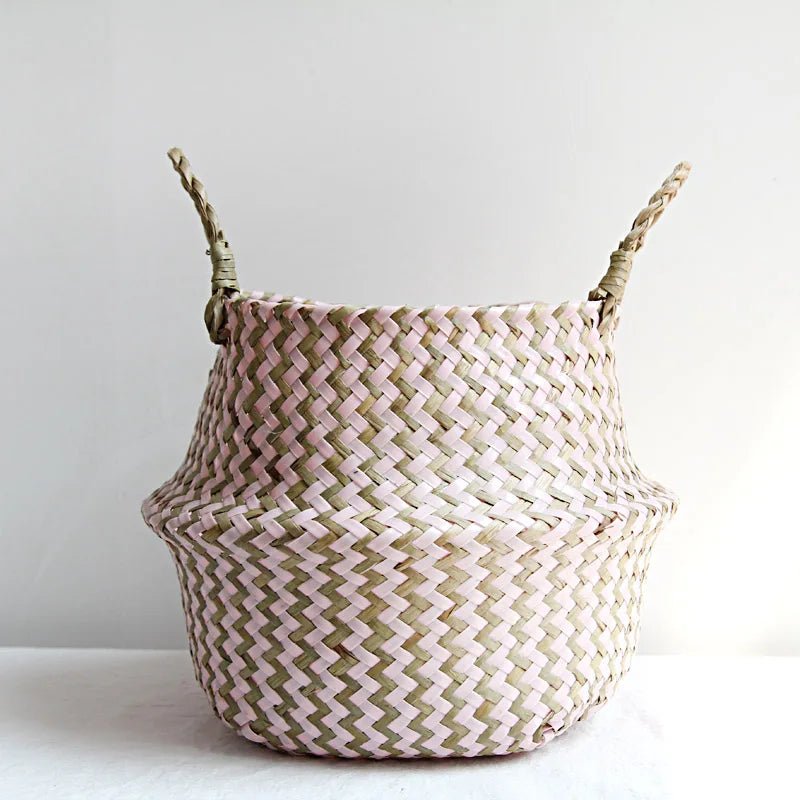 Panier en Osier Bohème Rayé – Rangement, Linge ou Cache - Pot Pliable - Maison Fantine