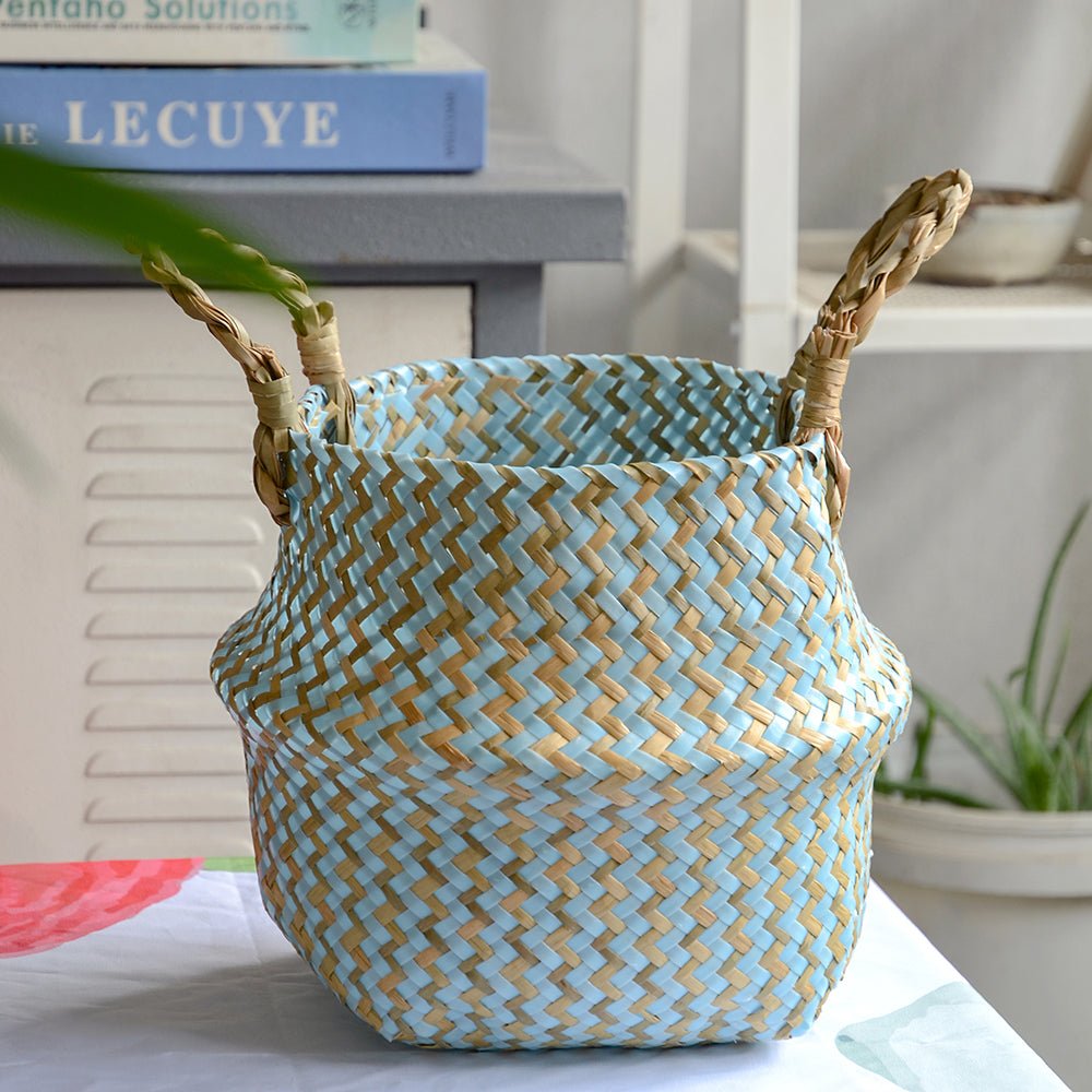 Panier en Osier Bohème Rayé – Rangement, Linge ou Cache - Pot Pliable - Maison Fantine