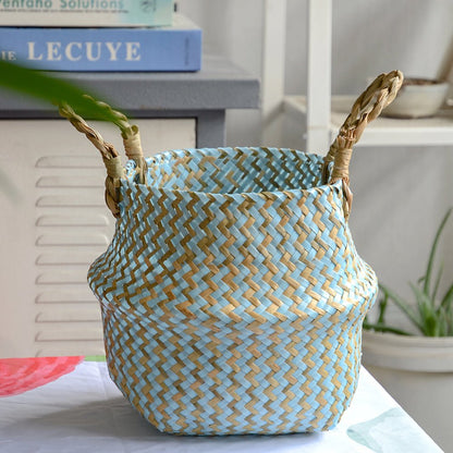 Panier en Osier Bohème Rayé – Rangement, Linge ou Cache - Pot Pliable - Maison Fantine